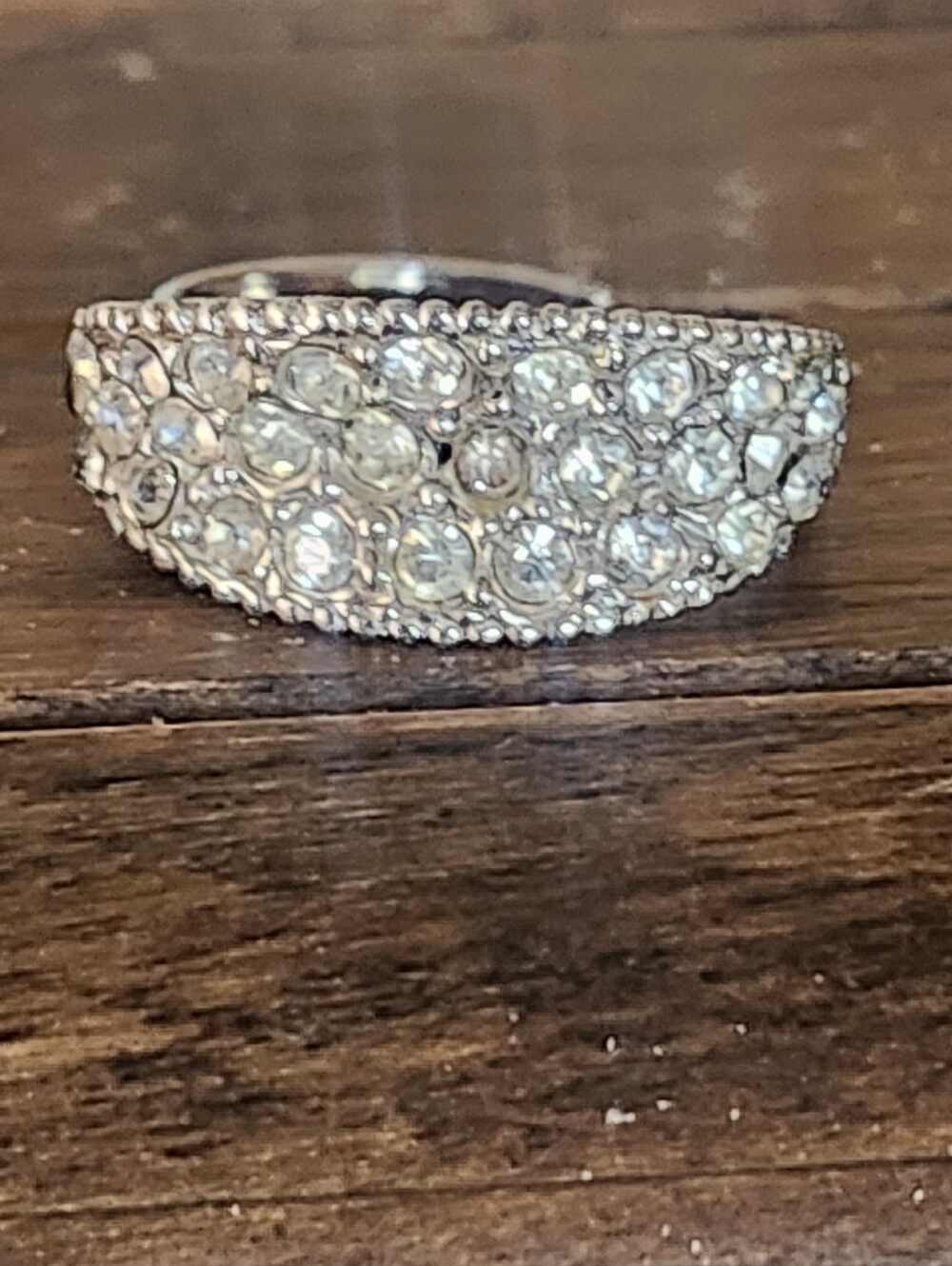 Vtg Silver-Tone Multi Stone Pave Cocktail Statement Ring - Adjustable